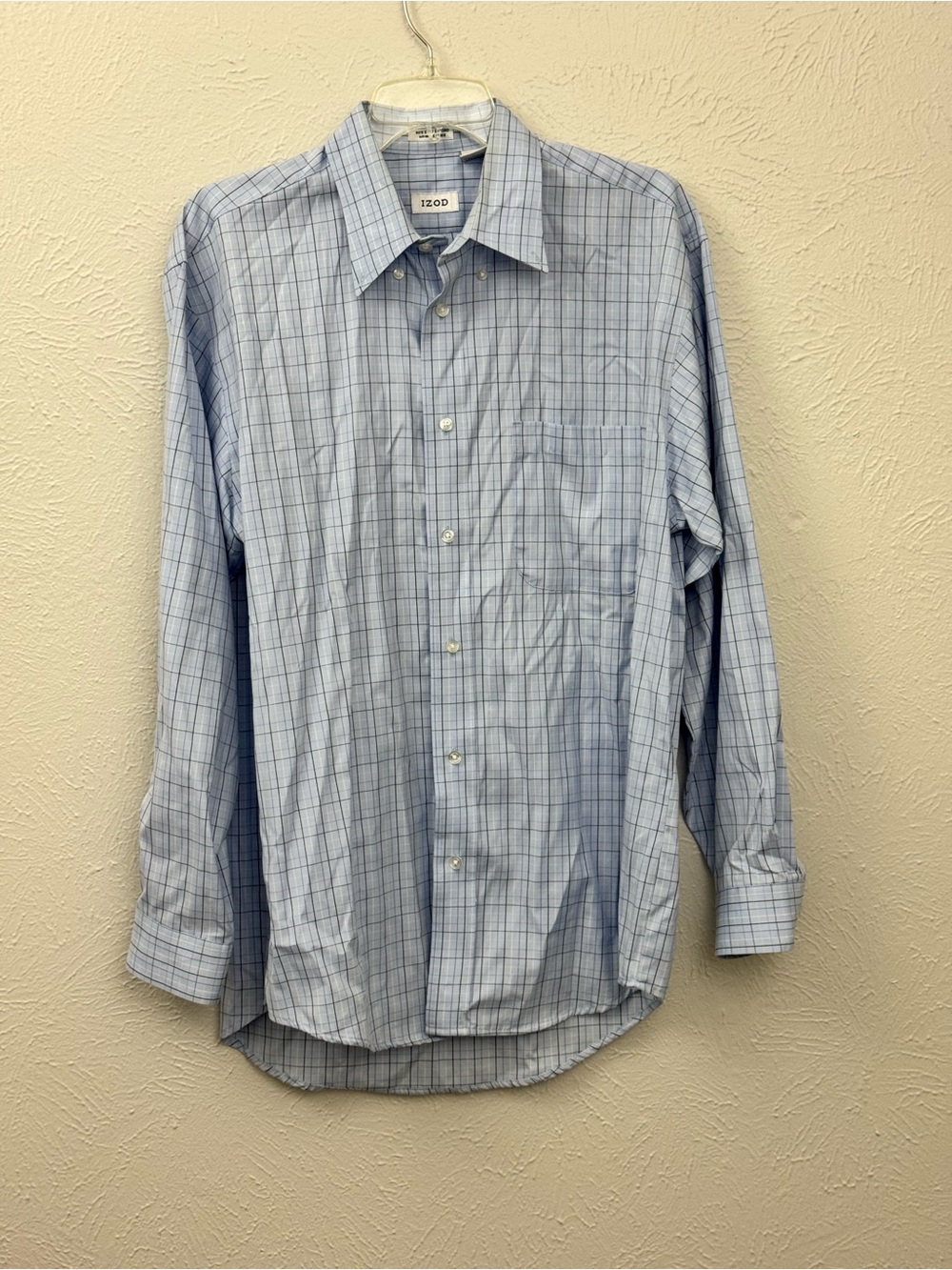 IZOD 80s 2-Ply Oxford Wrinkle Free Plaid Button Down Shirt Men’s M Blue